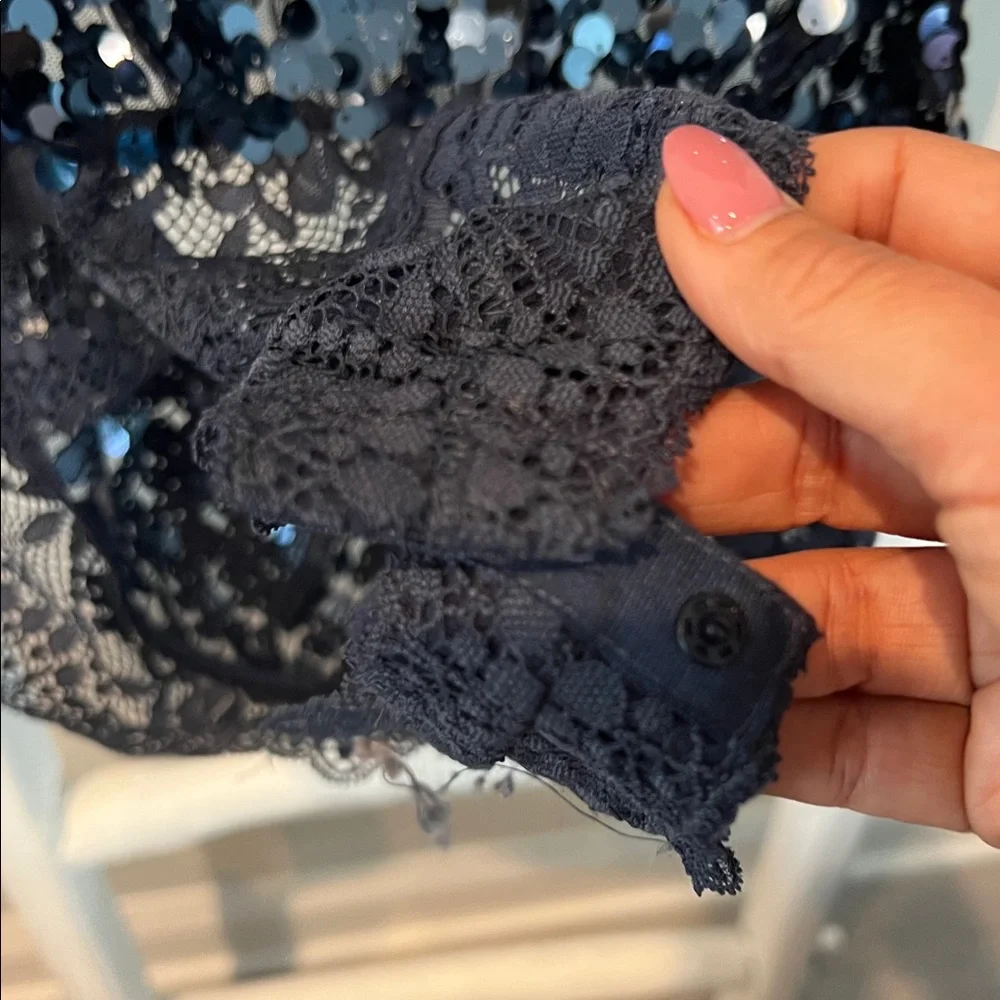 Free people Melrose sequin n lace nwt holiday backless midnight blue bodysuit M - Picture 6 of 14